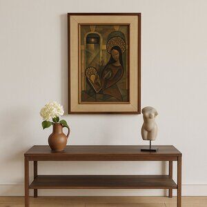 Mid-Century Modern Painting by Lou Christopher – Madonna & Child – Framed Art on